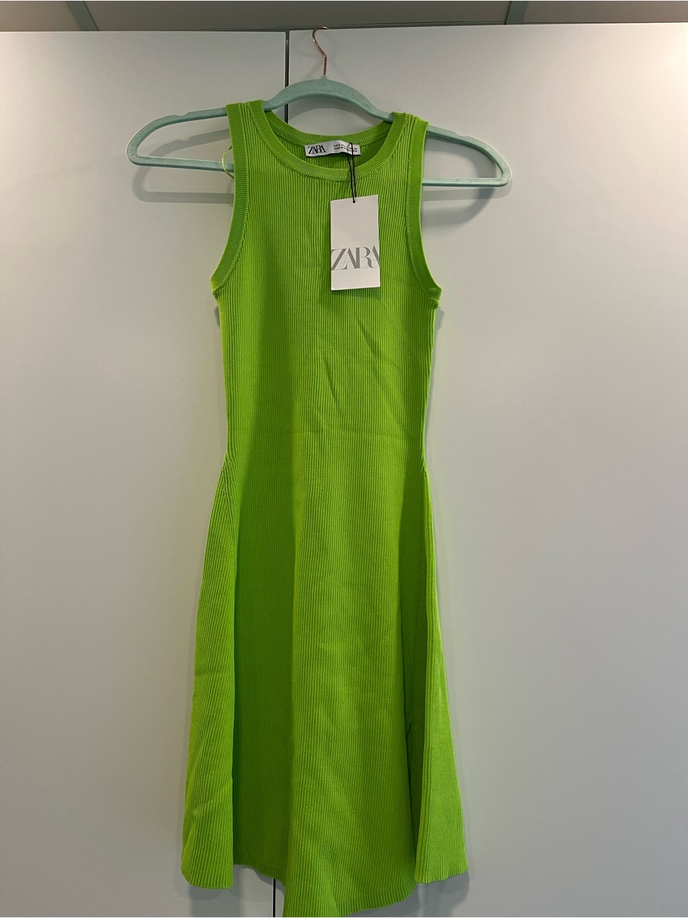 ZARA Neon Lime Ribbed Tank Midi Dress